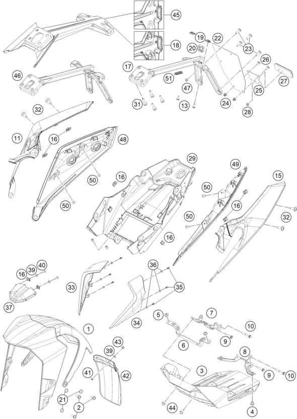 vue éclatée plaque, garde-boue - ktm 250 duke, black ckd my 2021