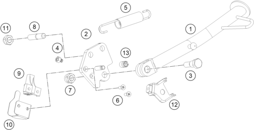 vue éclatée béquille latérale / béquille centrale - ktm rc 200, black, w/o abs - ckd co 2021
