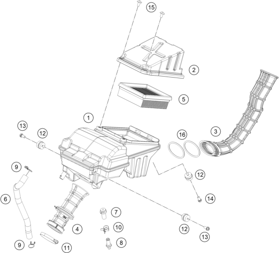 vue éclatée filtre à air - ktm rc 200, black, w/o abs - ckd ph 2021