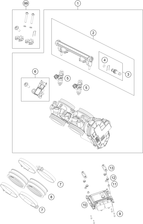 vue éclatée corps du clapet d'étranglement - ktm 790 duke, black cn 2020