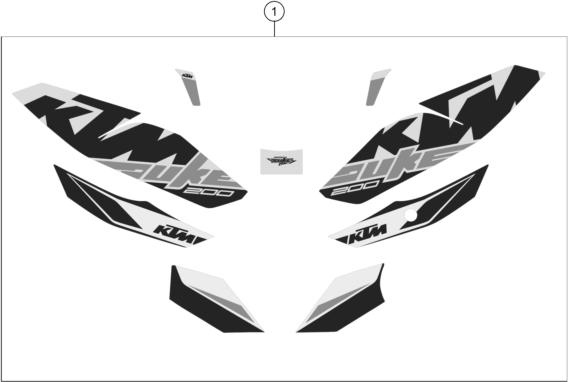 vue éclatée kit déco - ktm 200 duke, black, w/o abs - ckd co 2021