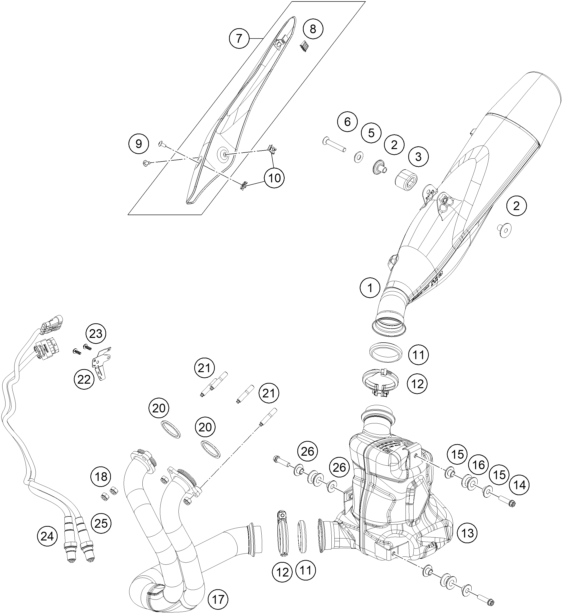 vue éclatée système d'echappement - ktm 790 duke, orange 2021