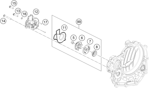 vue éclatée pompe à eau - ktm 450 smr eu 2021