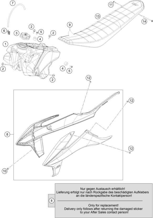 vue éclatée réservoir, selle - ktm 250 sx-f troy lee designs eu 2021