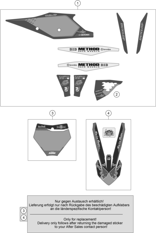 vue éclatée kit déco - ktm 250 sx-f troy lee designs eu 2021