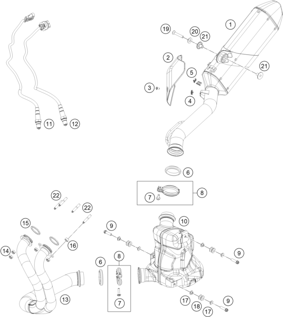 vue éclatée système d'echappement - ktm 790 adventure, white-ckd w/o engine cn 2021