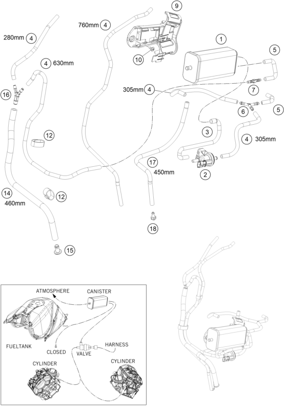 vue éclatée filtre à charbon actif - ktm 1290 super duke rr eu 2021