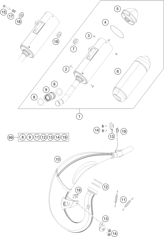 vue éclatée système d'echappement - ktm 85 sx 17/14 eu 2022