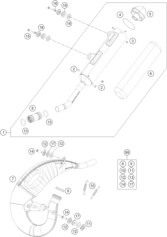 vue éclatée système d'echappement - ktm 150 sx eu 2022