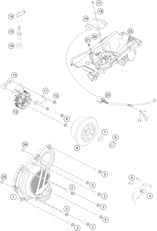 vue éclatée système de allumage - ktm 250 sx eu 2022