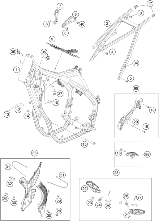 vue éclatée cadre - ktm 450 sx-f eu 2022