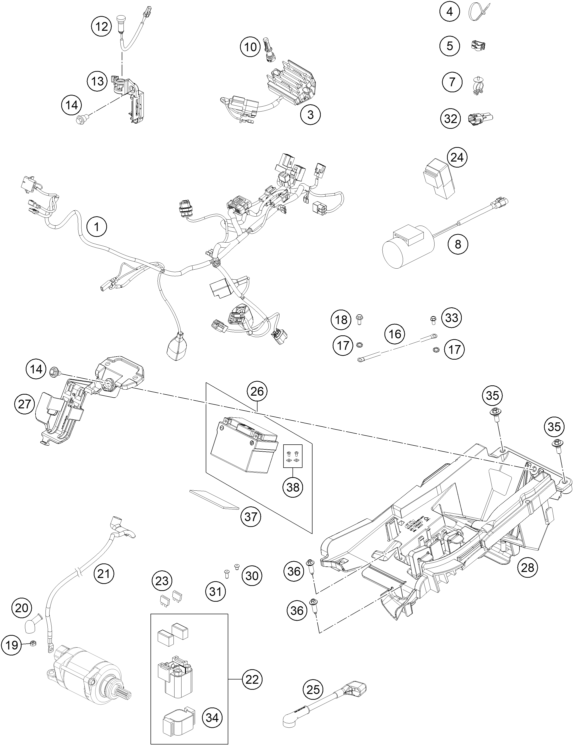 vue éclatée faisceau de câbles - ktm 450 sx-f eu 2022