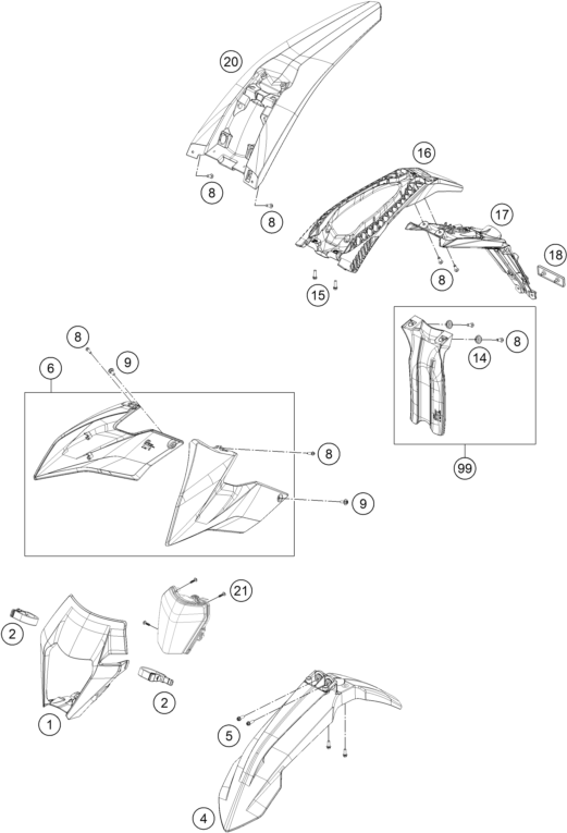 vue éclatée plaque, garde-boue - ktm freeride e-xc eu 2022