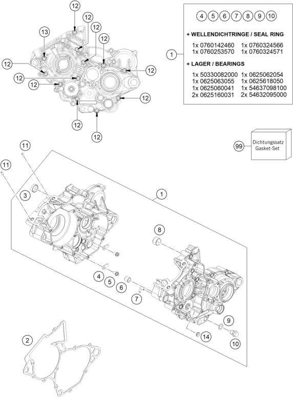 vue éclatée carter moteur - ktm 150 exc tpi eu 2022