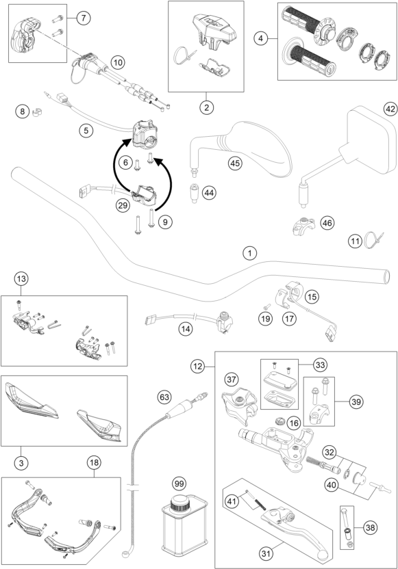 vue éclatée guidon, armatures - ktm 300 exc tpi erzbergrodeo eu 2022