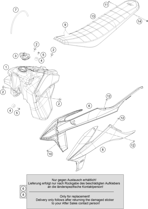 vue éclatée réservoir, selle - ktm 350 exc-f factory edition eu 2022