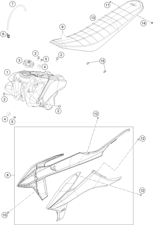 vue éclatée réservoir, selle - ktm 450 smr eu 2022