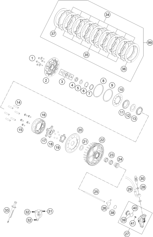 vue éclatée embrayage - ktm 450 smr eu 2022