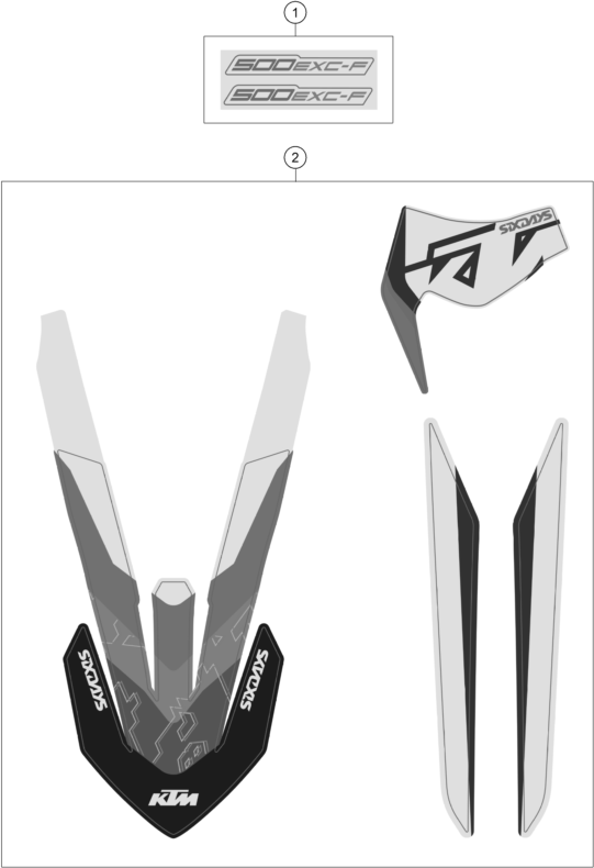 vue éclatée kit déco - ktm 500 exc-f six days eu 2022