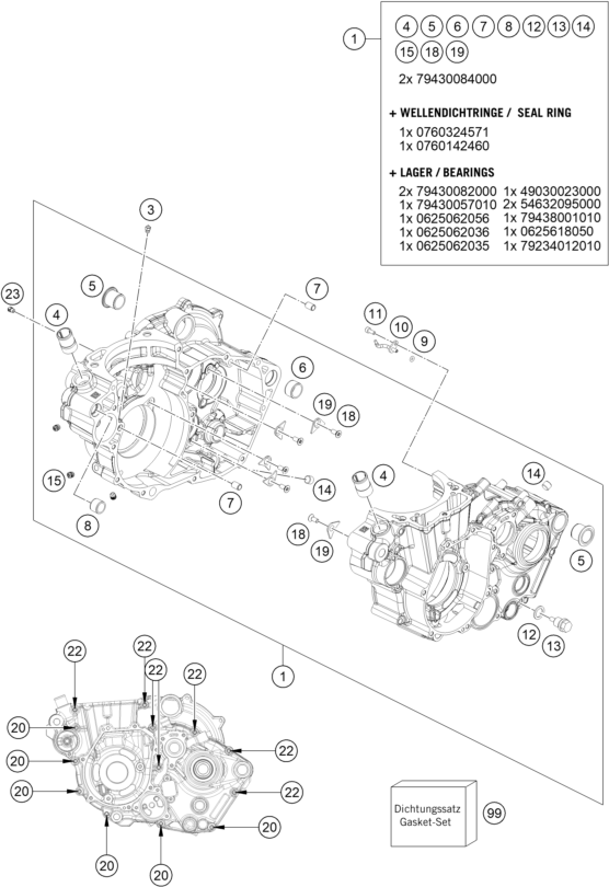 vue éclatée carter moteur - ktm 500 exc-f eu 2022
