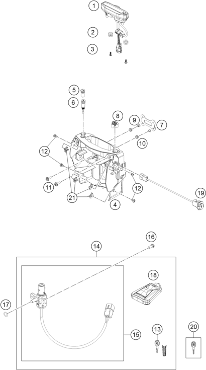 vue éclatée instruments / système de verrouillage - ktm 690 smc r eu 2022