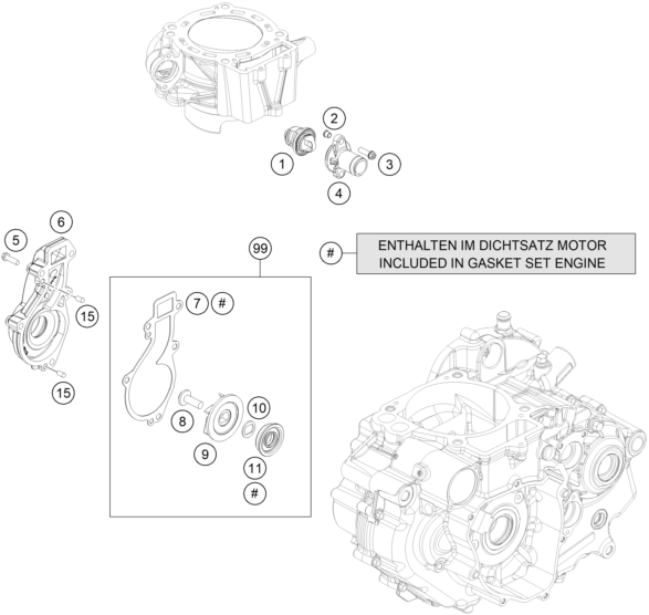 vue éclatée pompe à eau - ktm 690 smc r eu 2022