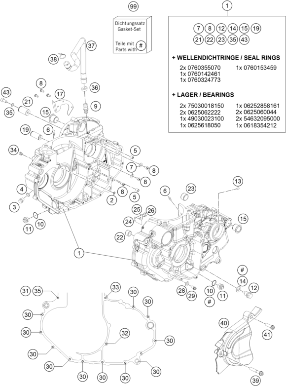 vue éclatée carter moteur - ktm 690 smc r eu 2022