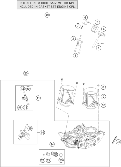 vue éclatée corps du clapet d'étranglement - ktm 1290 super adventure s, orange eu 2022