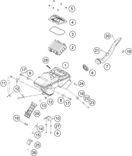 vue éclatée filtre à air - ktm 125 duke, black eu 2022
