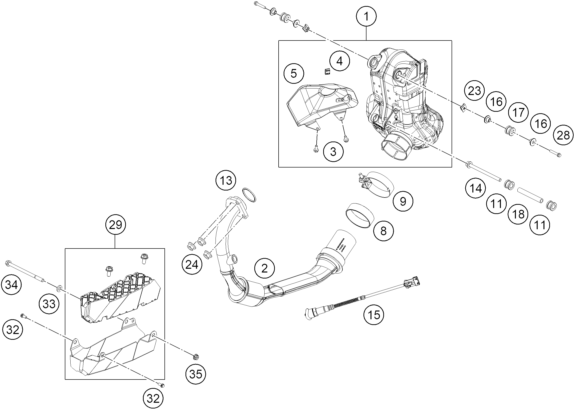 vue éclatée système d'echappement - ktm 200 duke, white, abs-ckd ph 2022