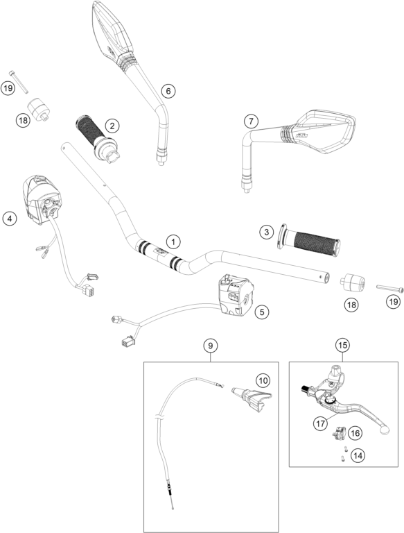 vue éclatée guidon, armatures - ktm 390 duke, white eu 2022