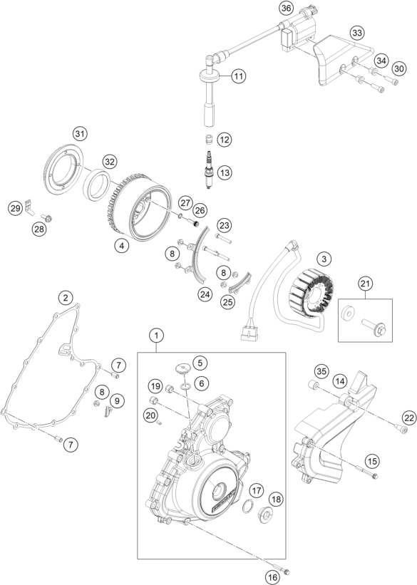 vue éclatée système de allumage - ktm 390 duke, white eu 2022
