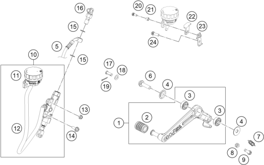 vue éclatée système de frein arrière - ktm 390 duke, silver - ckd ph 2022
