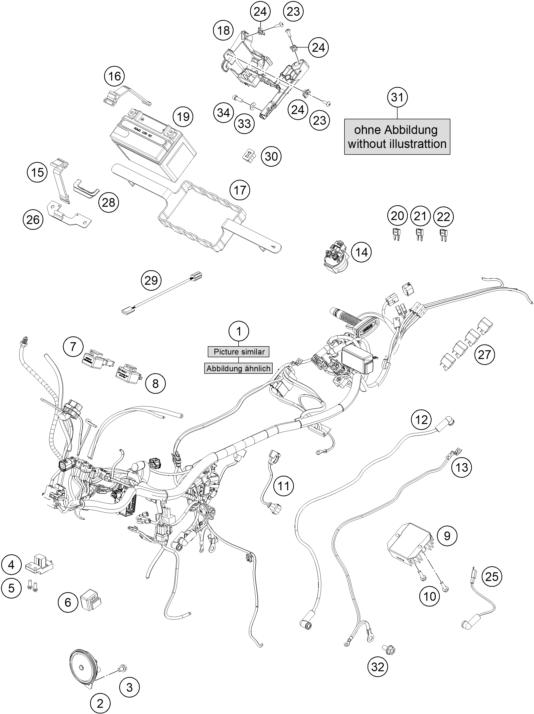 vue éclatée faisceau de câbles - ktm 390 duke, silver - ckd ph 2022