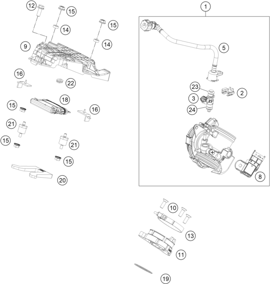 vue éclatée corps du clapet d'étranglement - ktm 390 duke, silver - ckd ph 2022