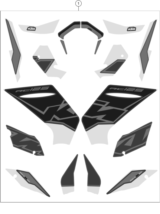 vue éclatée kit déco - ktm rc 125, black eu 2022