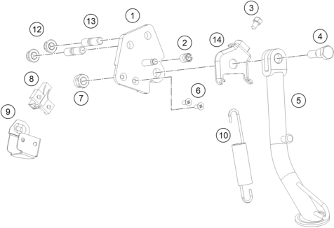 vue éclatée béquille latérale / béquille centrale - ktm rc 125, white eu 2022