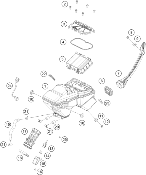 vue éclatée filtre à air - ktm rc 125, white eu 2022