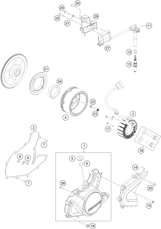 vue éclatée système de allumage - ktm rc 200, silver, abs - ckd co 2022