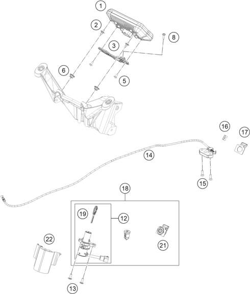 vue éclatée instruments / système de verrouillage - ktm rc 200, black, abs - ckd ph 2022