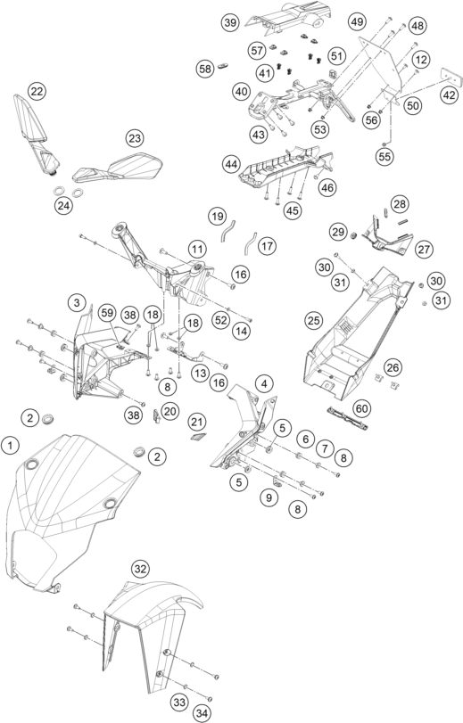 vue éclatée plaque, garde-boue - ktm rc 390, blue eu 2022
