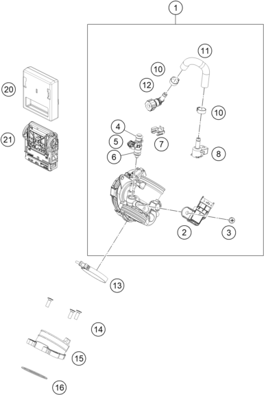 vue éclatée corps du clapet d'étranglement - ktm rc 390, orange - ckd ph 2022