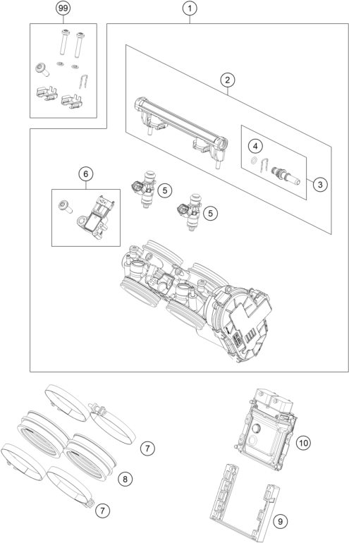 vue éclatée corps du clapet d'étranglement - ktm 790 adventure r - ckd ph 2022