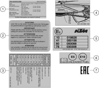vue éclatée technic information sticker - ktm 790 adventure,orange-ckd w/o engine cn 2022