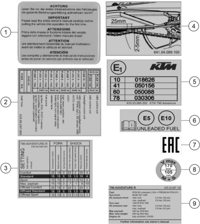 vue éclatée technic information sticker - ktm 790 adventure r - ckd w/o engine cn 2022