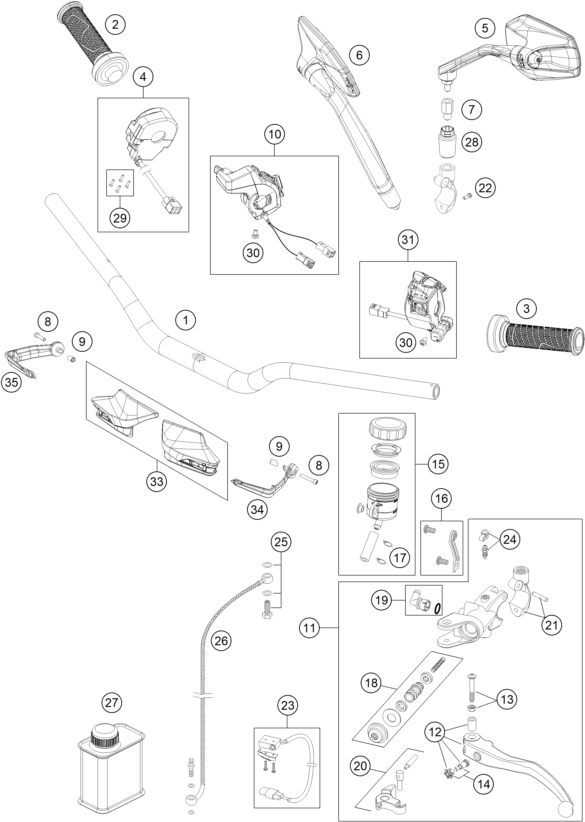 vue éclatée guidon, armatures - ktm 1290 super duke gt, orange eu 2022