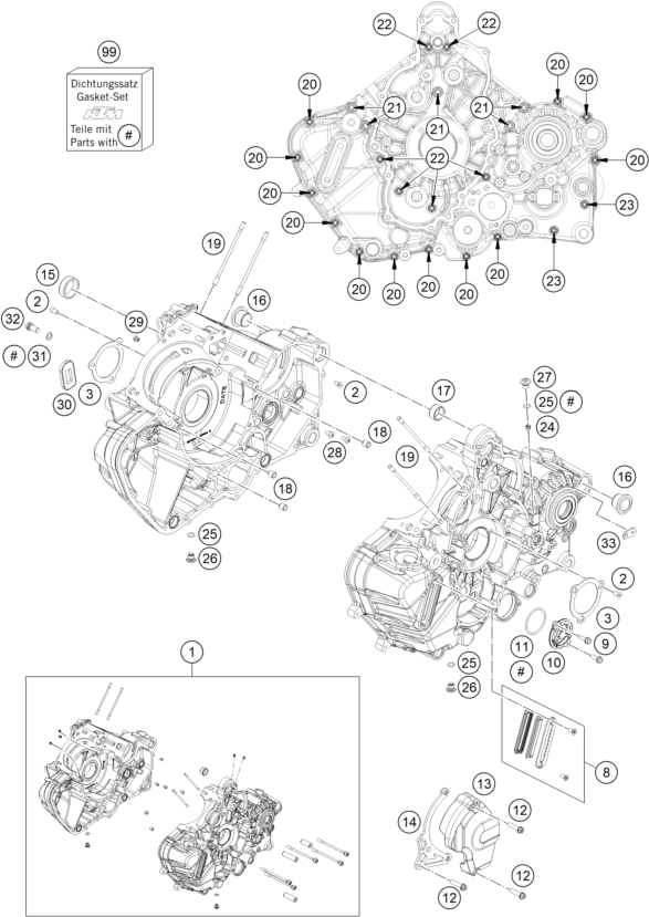 vue éclatée carter moteur - ktm 1290 super duke r evo, black eu 2022