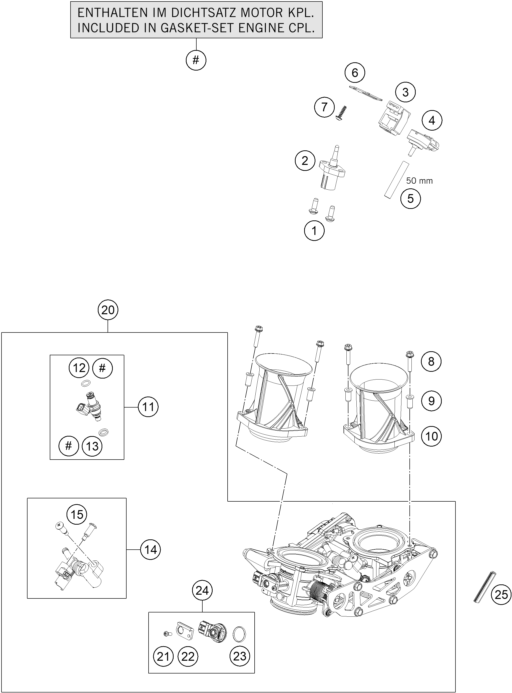 vue éclatée corps du clapet d'étranglement - ktm ktmr2r 1290 super duke gt, orange cn 2022