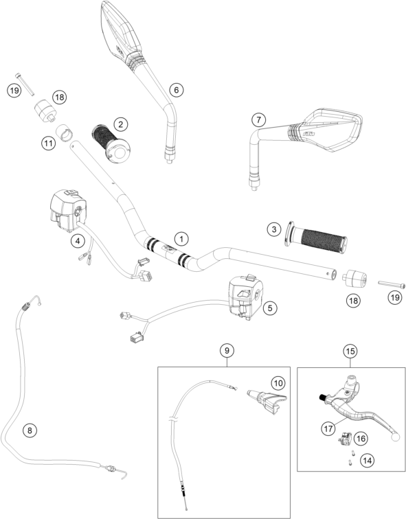 vue éclatée guidon, armatures - ktm 250 duke, black cn 2022