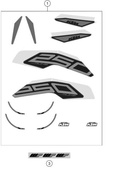 vue éclatée kit déco - ktm 250 duke, silver cn 2022